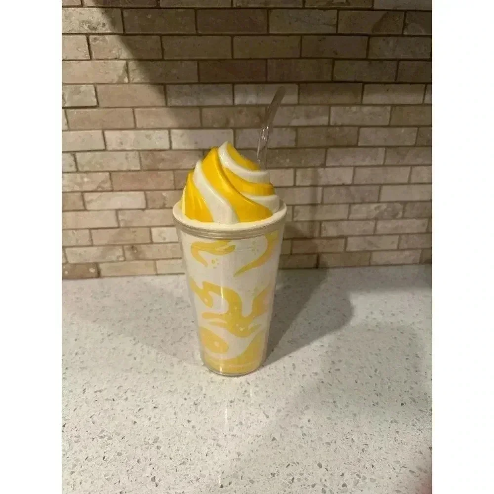 Disney Parks Plastic Tumbler Cup Dole Whip Pineapple Ice Cream Swirl Straw Drink